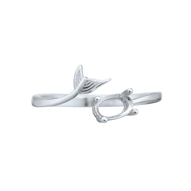 A silver oval wrap around ring with a mermaid tail on the opposite end.