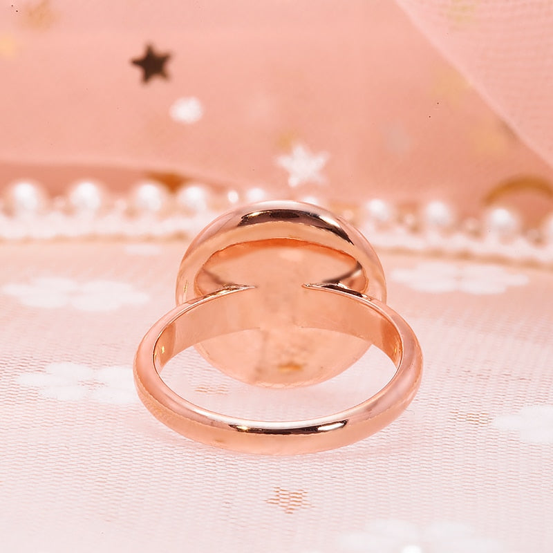 Solid rose gold or sterling silver micro moissanite encrusted round shield statement ring