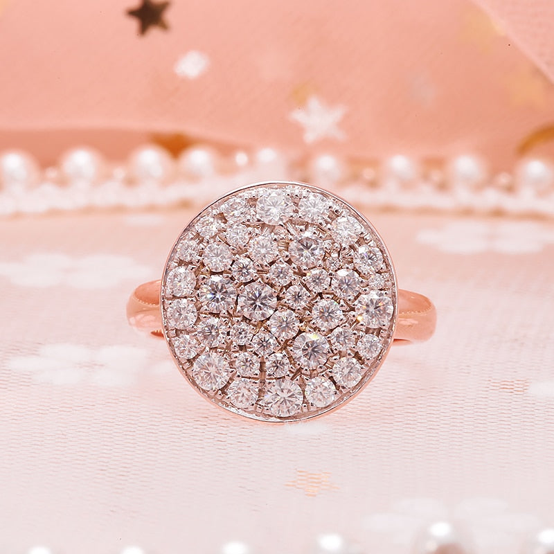 Solid rose gold or sterling silver micro moissanite encrusted round shield statement ring