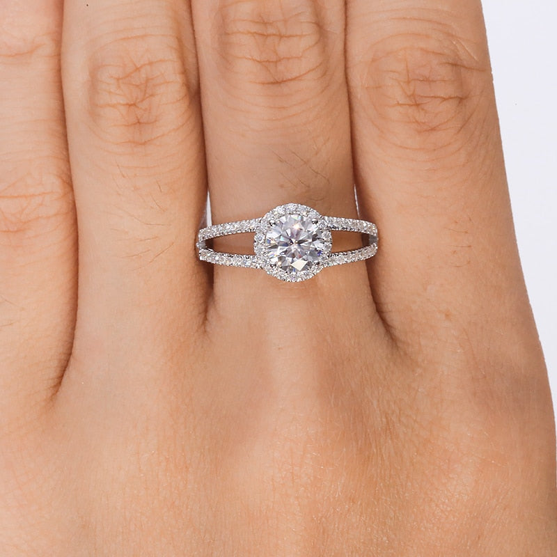 18K White Gold Double Band Diamond Engagement Ring