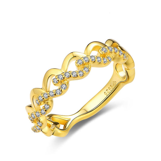 A gold half pave chain link ring.