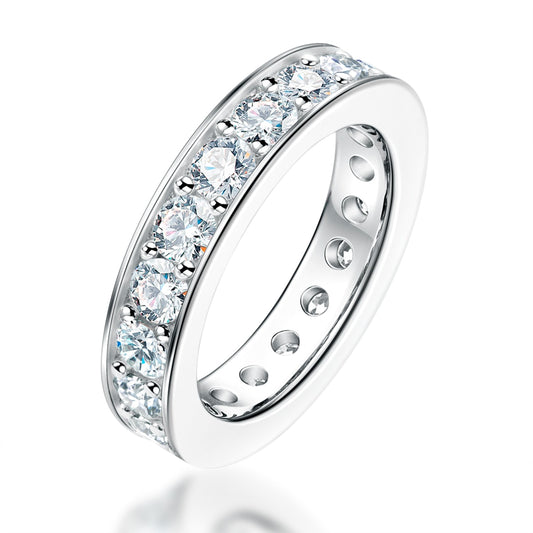 Silver full infinity ring set with 3.5mm moissanites.