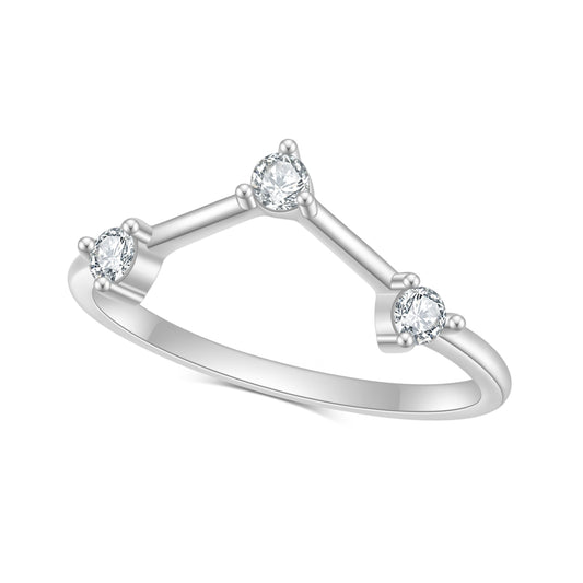 A silver 3 stone chevron style wedding ring.