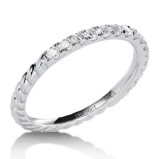 A silver half eternity ring and half silver  twisted rope band ring.